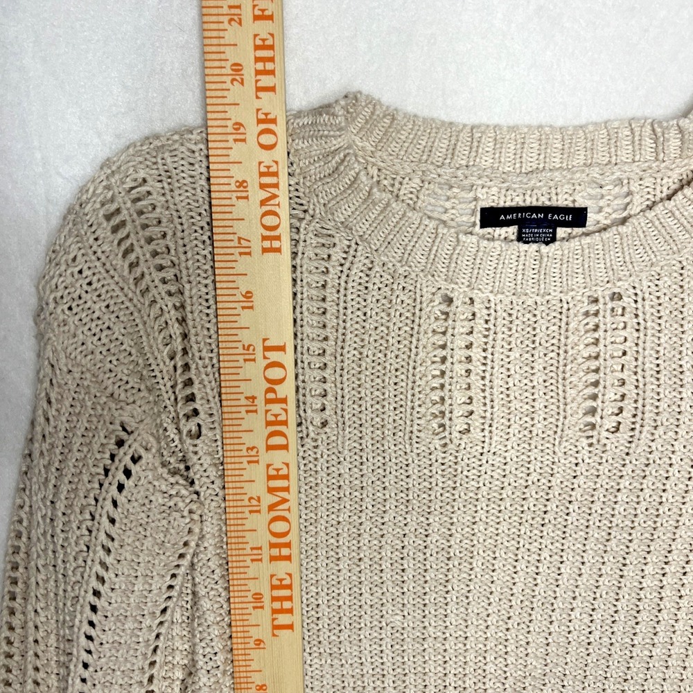 American Eagle Sweater Tan Beige Open Weave Knit Top Size Extra Small - Picture 8 of 16